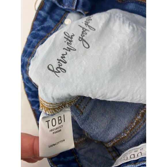 TOBI High Rise Two-Tone Denim Jean Shorts Fringe Shortie High Waist - Si… - Picture 3 of 7